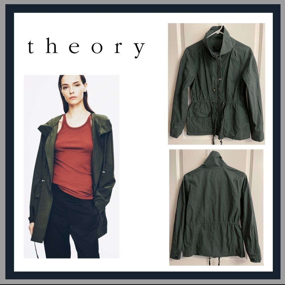 Theory Hunter Green Lightweight Drawstring Waist Full Zip Jacket Size S